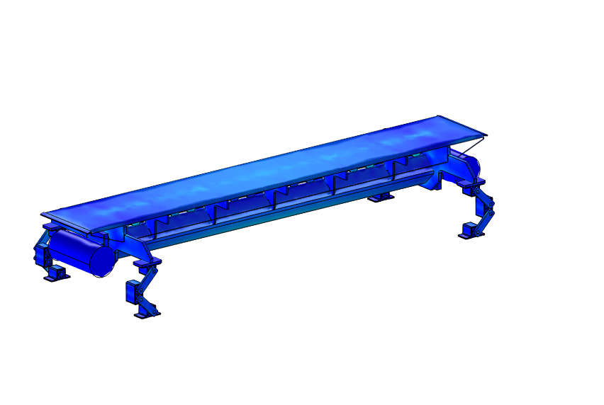 Numerical model of a vibrating table with a blue displacement contour